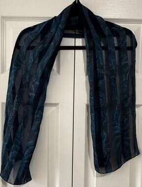 Pendleton Teal Blue Sheer Floral Striped Scarf Silky Lightweight